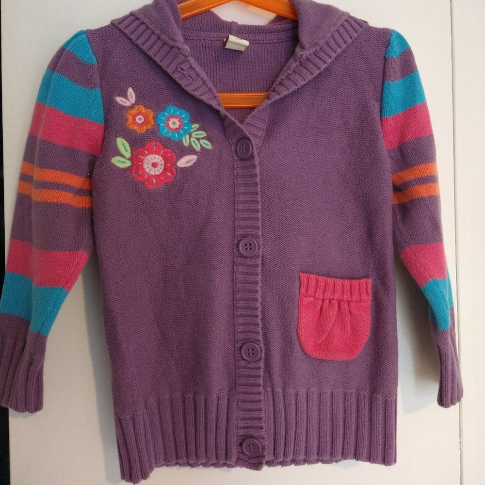girls lavender cardigan hoodie sweater, size 3